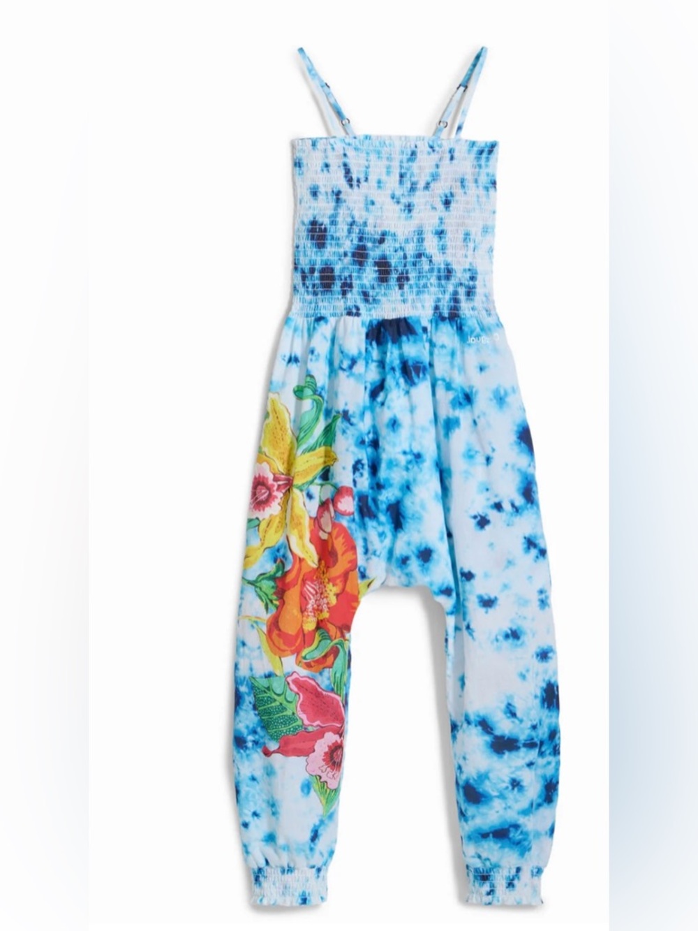 Desigual Blue Tie-Dye Floral Jumpsuit Romper